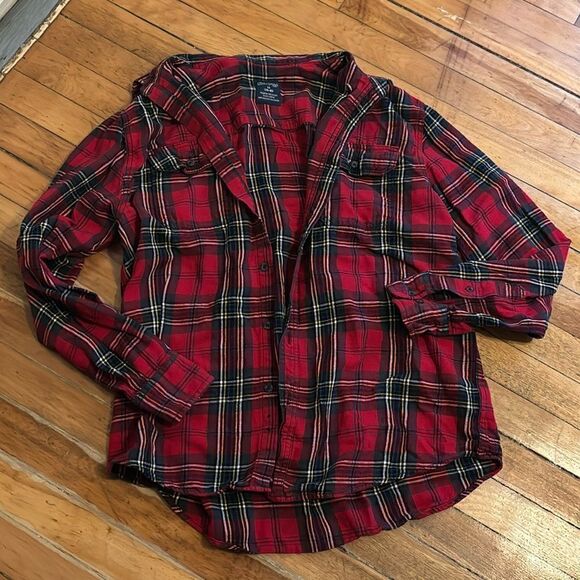 Faded Glory  Men’s red plaid button down shirt Medium 38-40 - Picture 1 of 5